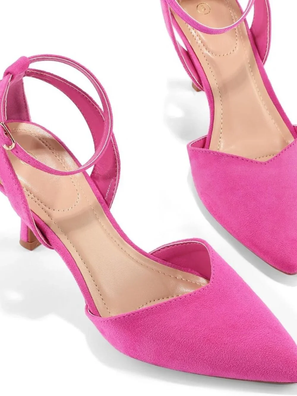 Women's Pink Pumps Shoes Pointed Toe Kitten Low Heels Ankle Strap